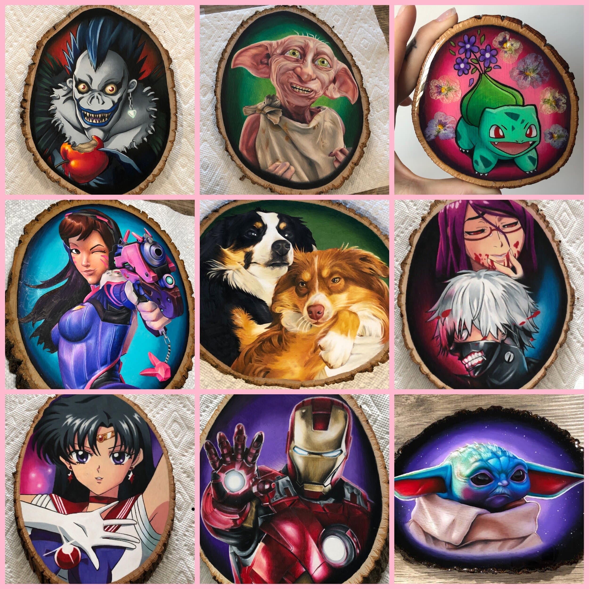 Custom colored-pencil artwork on wood with a resin finish.